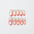 Coral Glow Cat Eye Press On Nails