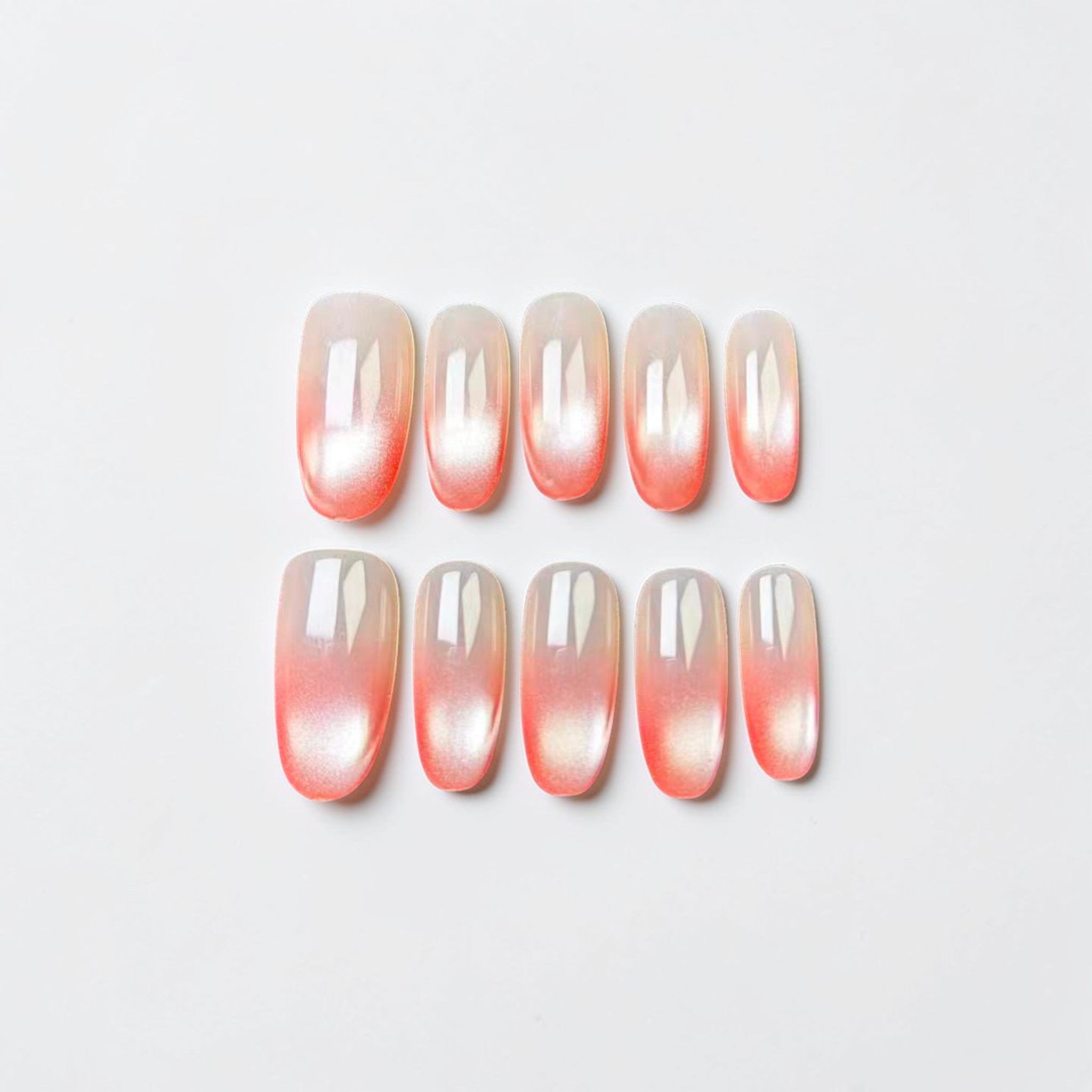 Coral Glow Cat Eye Press On Nails
