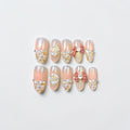 Peach Bow Tweed Press On Nails