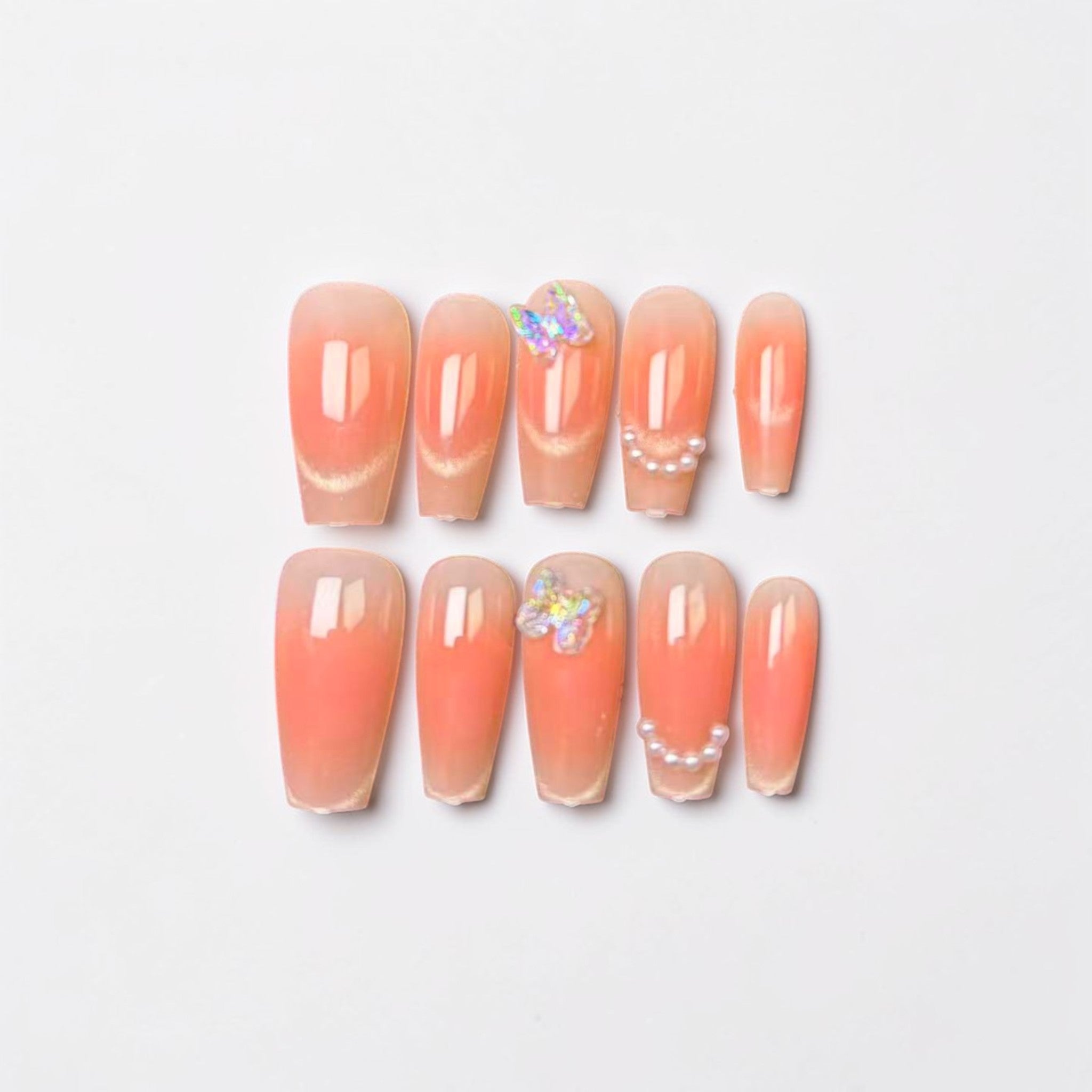 Peach Butterfly Press On Nails