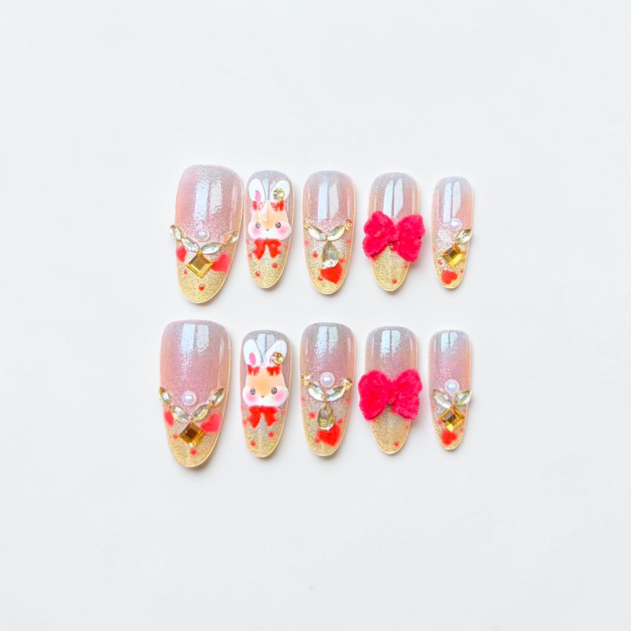 Pink Bunny Bow Press On Nails