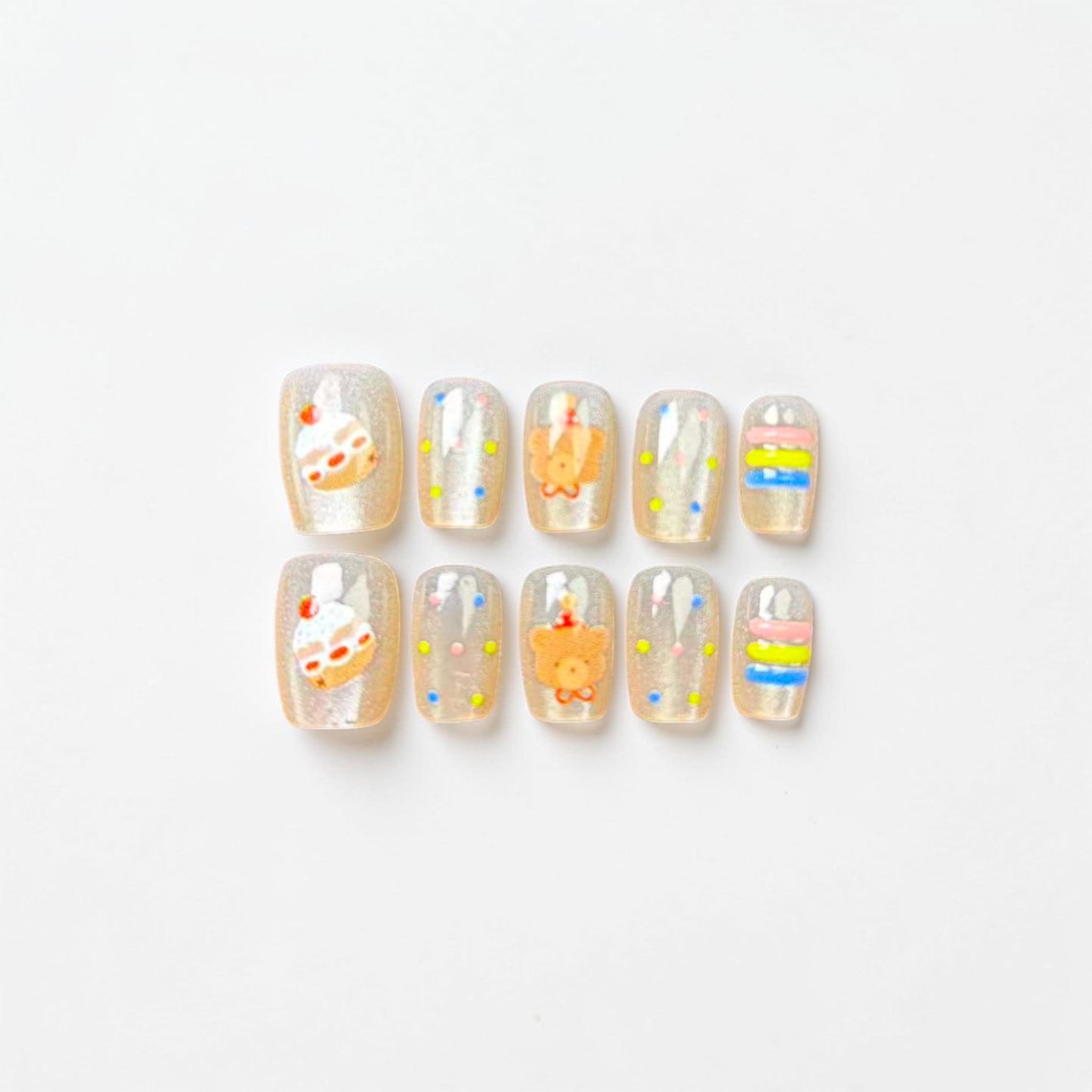 Cute Bear Dessert Press On Nails
