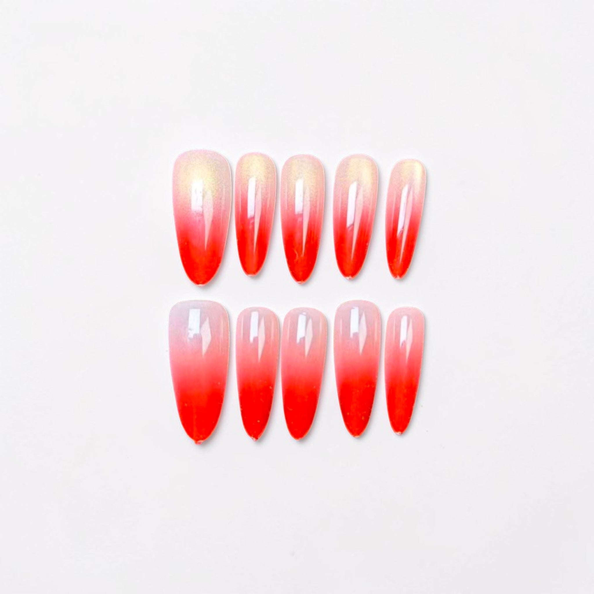 Red Ombre Cat Eye Press On Nails