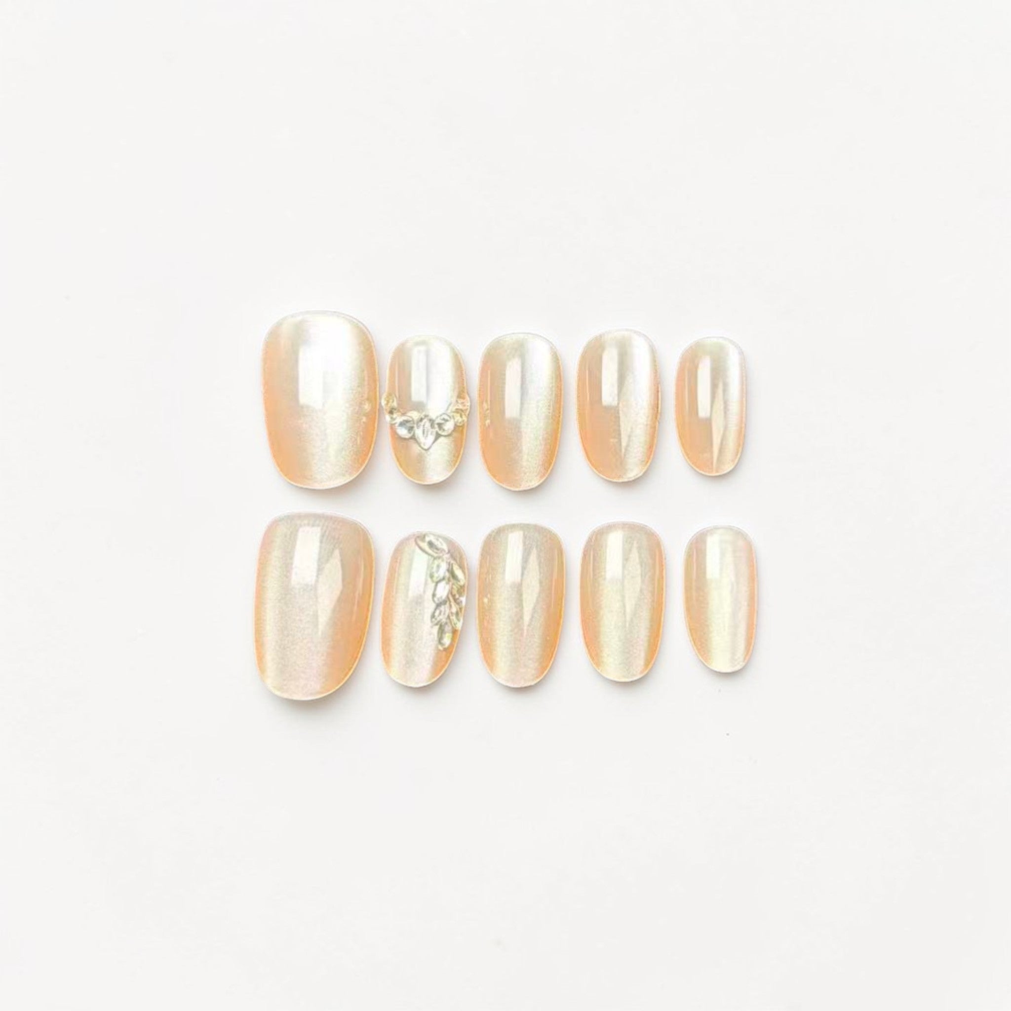 Champagne Pearl Cat Eye Press On Nails