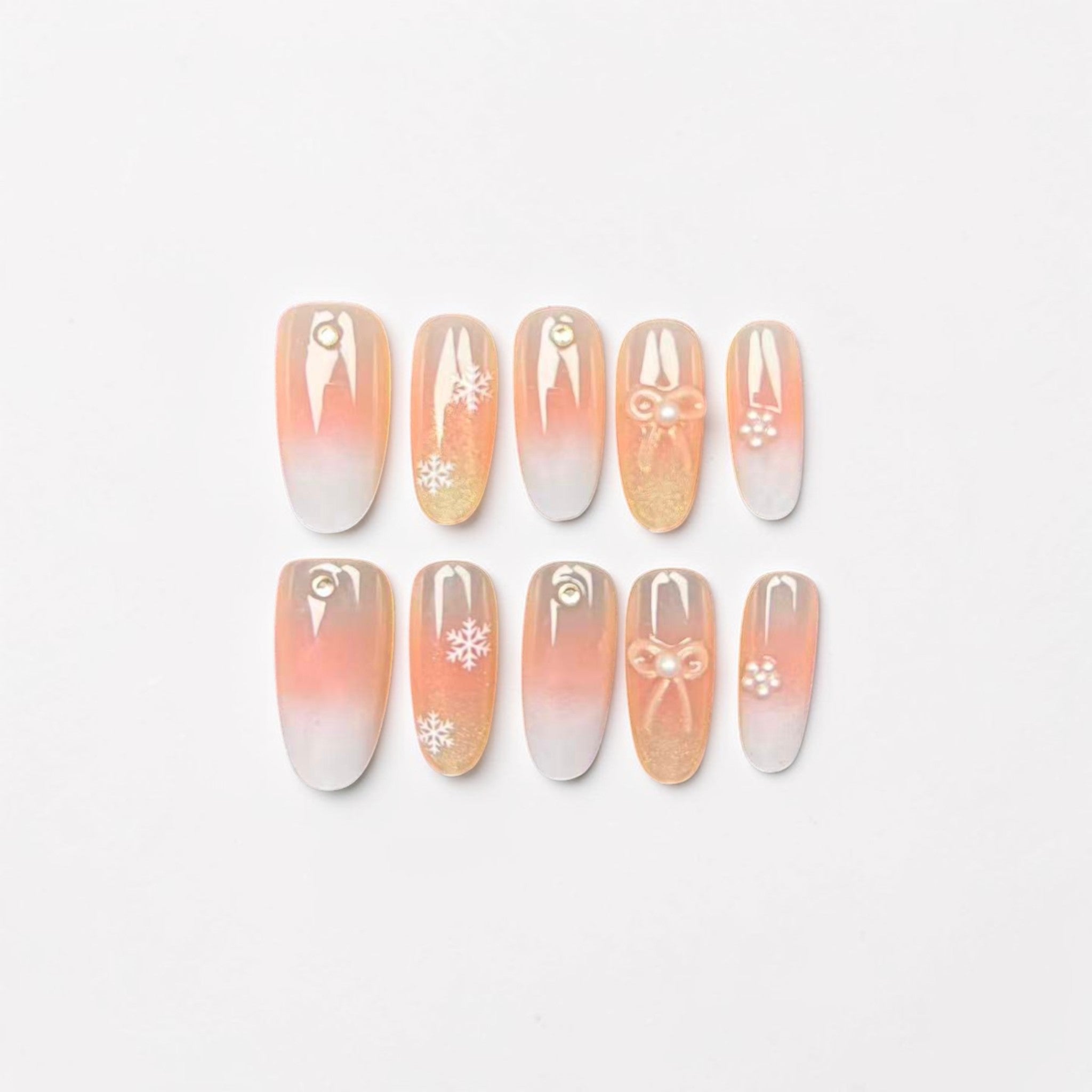 Peach Winter Bow Press On Nails