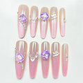 Pink Glitter Press On Nails with Purple Gem Accents