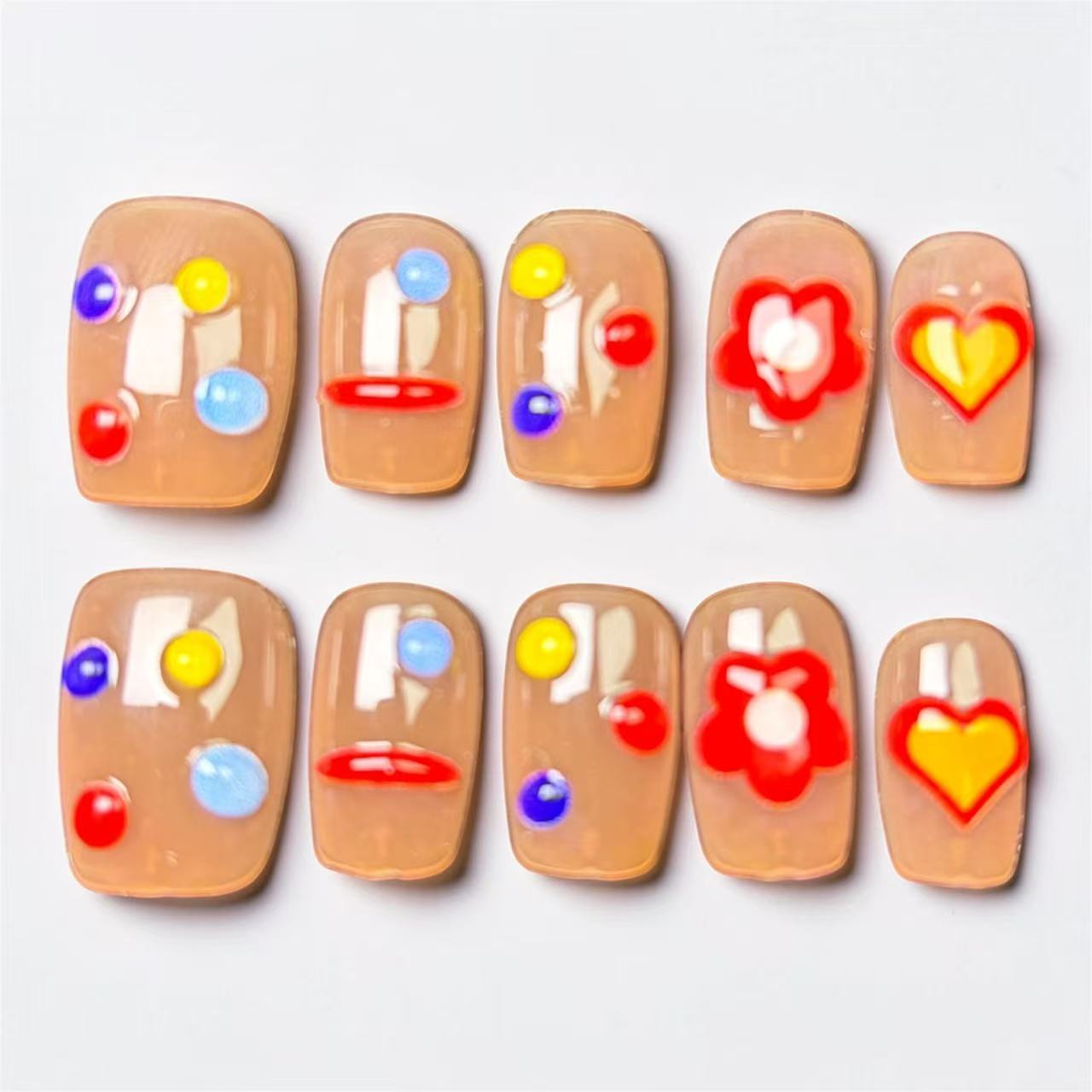 Color Pop Heart Flower Press On Nails