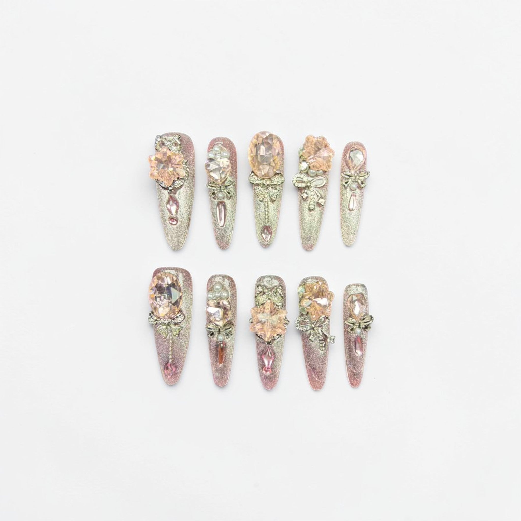 Luxury Pink Gold Rhinestone Press On Nails