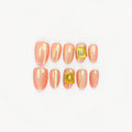 Peach Cat Eye Press On Nails with Gem Accent