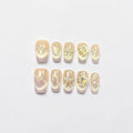 Champagne Pearl Cat Eye Press On Nails with Rhinestones