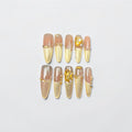 Gold French Tip Press On Nails with Amber Gem Accent