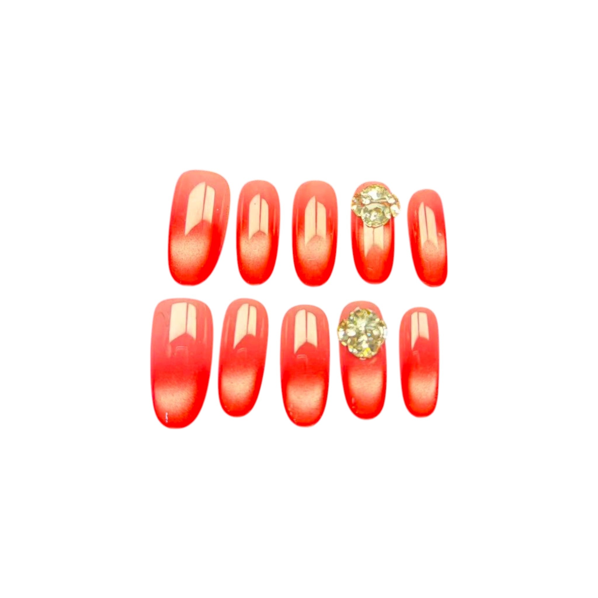 Red Ombre Press On Nails with Rhinestone Accent