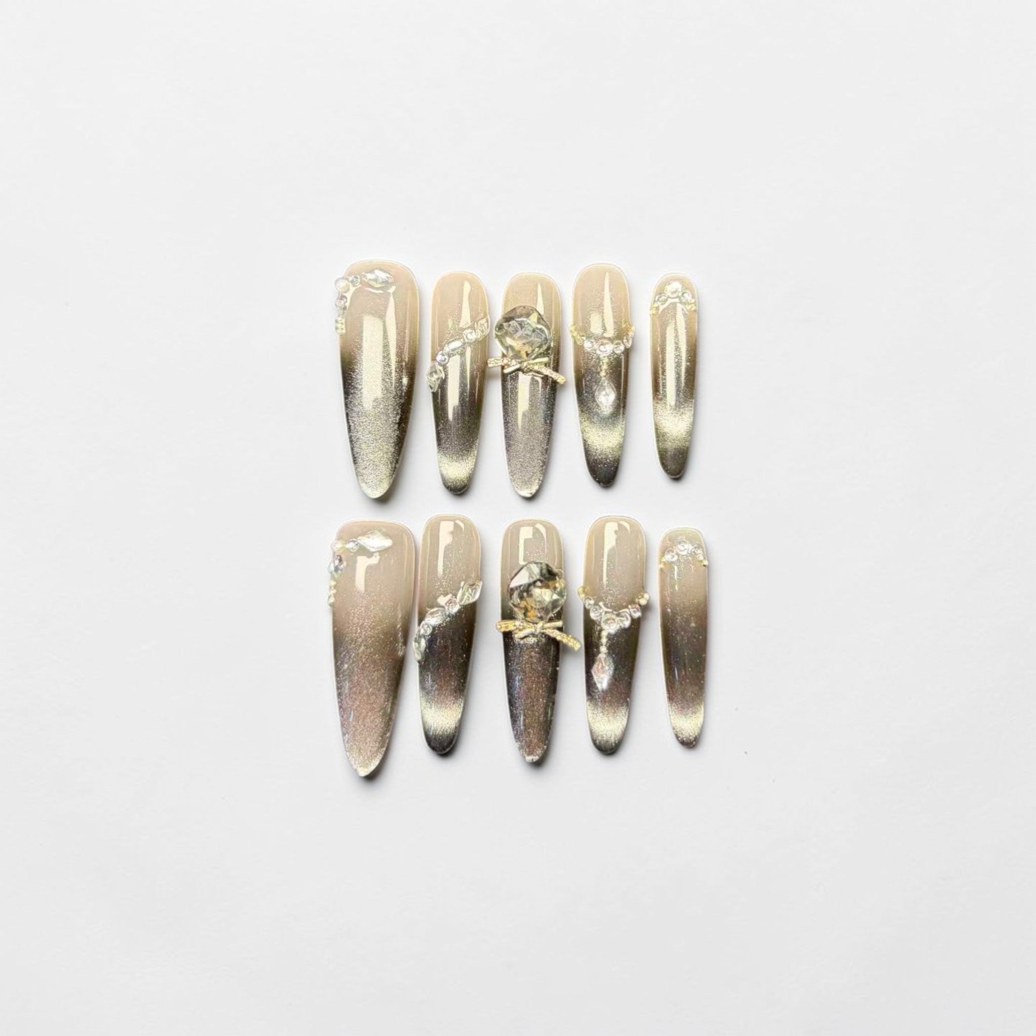 Black Silver Cat Eye Press On Nails