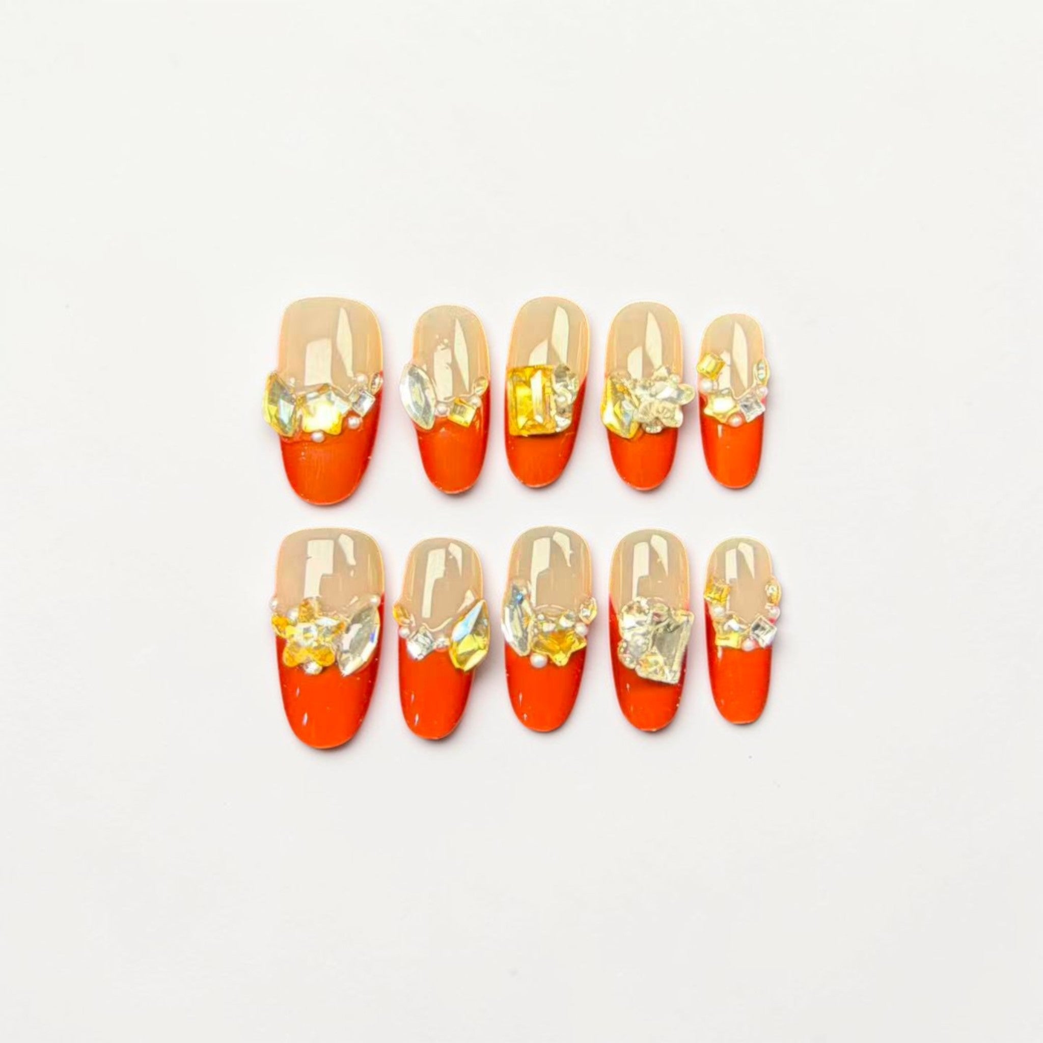 Burgundy French Tip Press On Nails with Rhinestones