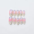 Pink Ombre French Tip Press On Nails with Rhinestones