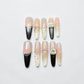 Black Gold French Tip Press On Nails with Rhinestones
