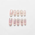 Glossy Shimmer Pink Pearl Cat Eye Press On Nails