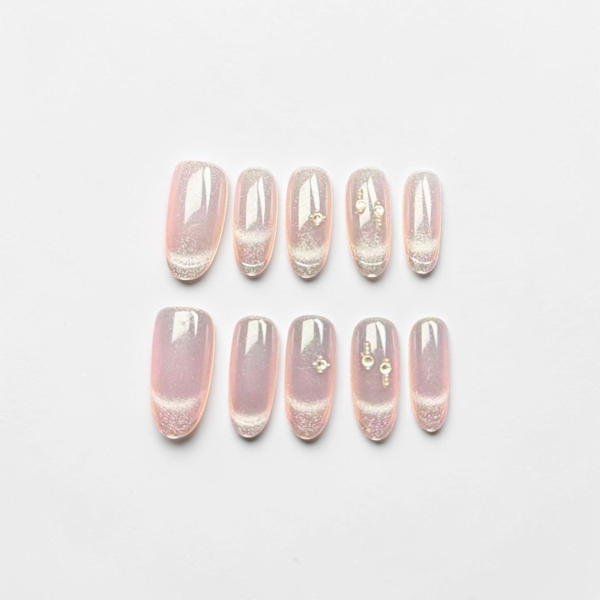 Glossy Shimmer Pink Pearl Cat Eye Press On Nails